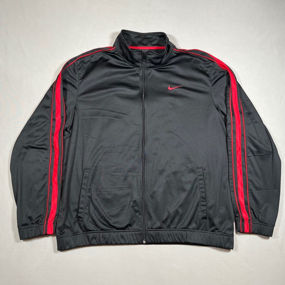 Nike Jacket Mens XL Black Red Stripe Full Zip Track Mock Neck Basketball Bulls